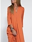 billige ensfargede kjoler-Dame Uformell kjole Maxikjole Delt Daglig Stevnemøte Mote Grunnleggende V-hals 3/4 ermer Svart Oransje Farge