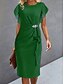 cheap Party Dresses-Women&#039;s Party Dress Cocktail Dress Wedding Guest Dress Midi Dress Wine Blue Green Short Sleeve Pure Color Ruffle Summer Spring Fall Crew Neck Party Evening Party Wedding Guest Vacation S M L XL 2XL