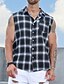 preiswerte Herrenhemd zum Knöpfen-Herren Hemd Sommerhemd Lässiges Hemd Strandhemd Knopfhemd Karierte Hemden Schwarz Ärmellos Plaid / Karomuster Kargen Urlaub Täglich Vordertasche Bekleidung Baumwolle Baumwollmischung Modisch
