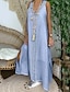 Χαμηλού Κόστους σχέδιο βαμβακερά &amp; λινά φορέματα-Γυναικεία Φόρεμα Καθημερινό φόρεμα Βαμβακερό καλοκαιρινό φόρεμα Μακρύ φόρεμα Λινό Δαντέλα Σκίσιμο Καθημερινά Λαιμόκοψη V Αμάνικο Καλοκαίρι Μπλε Λίμνης Μαύρο Σκέτο