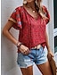 cheap Basic Women&#039;s Tops-Shirt Boho Shirt Blouse Women&#039;s Black Red Blue Floral Lace up Print Casual Holiday Fashion V Neck Regular Fit S