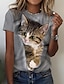 levne Dámská trička-Dámské Tričko Kočka 3D Tisk Denní Víkend Základní Krátký rukáv Kulatý Světlá růžová