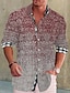 abordables Camisa hawaiana para hombre-Hombre Camisa Estampados Geometría Loro Escote Chino Azul-Verde Negro Amarillo Vino Rojo Exterior Calle Manga Larga Estampado Ropa Moda Ropa de calle Design Casual
