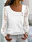 cheap Women&#039;s Blouses &amp; Shirts-Women&#039;s Shirt Lace Shirt Blouse Eyelet top Plain Lace Button Casual Elegant Fashion Basic Long Sleeve V Neck White Spring Fall