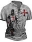tanie męska koszulka typu henley-Męskie Podkoszulek Graficzny Templariusze Kołnierz stawiany Odzież Druk 3D Codzienny Sport Krótki rękaw Wiązanie Nadruk Moda Designerskie Zabytkowe