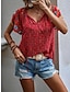 preiswerte Basic-Damenoberteile-Hemd Boho-Shirt Bluse Damen Schwarz Rote Blau Blumen mit Schnürung Bedruckt Casual Festtage Modisch V Ausschnitt Regular Fit S