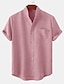 cheap Cotton Linen Shirt-Men&#039;s Linen Shirt Casual Shirt Black White Yellow Short Sleeve Plain Henley Spring &amp; Summer Hawaiian Holiday Clothing Apparel Front Pocket