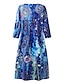 cheap Print Dresses-Women‘s Shift Dress Knee Length Dress 3/4 Length Sleeve Floral Print Summer Spring Fall V Neck Casual 2023 S M L XL XXL XXXL 4XL