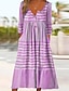 cheap Print Dresses-Women&#039;s Stripe Button Pocket Split Neck Midi Dress Daily Short Sleeve Summer Spring