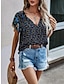 cheap Basic Women&#039;s Tops-Shirt Boho Shirt Blouse Women&#039;s Black Red Blue Floral Lace up Print Casual Holiday Fashion V Neck Regular Fit S