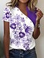 cheap Women&#039;s T-shirts-Women&#039;s T shirt Tee Floral Black Pink Blue Print Short Sleeve Holiday Weekend Fashion Basic Elegant V Neck Regular Fit