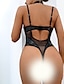 baratos Lingerie Sexy-Conjunto de lingerie sexy feminino preto frente única com recorte e cadarço