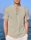 abordables Vacances-Homme Chemise Chemise en lin Chemise Décontractée Chemise de Plage Uni Vacances Hawaïen Noir Blanche Bleu Marron Manche Courte Col montant Printemps &amp; Été Vêtement Tenue Basique