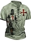 tanie męska koszulka typu henley-Męskie Podkoszulek Graficzny Templariusze Kołnierz stawiany Odzież Druk 3D Codzienny Sport Krótki rękaw Wiązanie Nadruk Moda Designerskie Zabytkowe