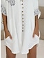 abordables Vestidos estampados-Mujer Vestido de Camisa Mini vestido Botón Bolsillo Casual Diario Cuello Camisero Manga Corta Verano Primavera Blanco Tribal