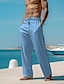 cheap Linen Pants-Men&#039;s Trousers Summer Pants Beach Pants Drawstring Elastic Waist Straight Leg Plain Comfort Breathable Casual Daily Holiday Fashion Classic Style Black White