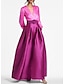 cheap Evening Dresses-A-Line Evening Gown Party Dress Elegant Dress Formal Wedding Guest Floor Length Short Sleeve V Neck Belt / Sash Satin with Pleats 2024