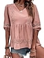 cheap Women&#039;s Blouses &amp; Shirts-Women&#039;s Shirt Blouse Pink Plain Half Sleeve Casual Basic V Neck Regular Linen S