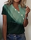 abordables T-shirts Femme-Femme T shirt Tee Bloc de couleur du quotidien Fin de semaine Bouton Imprimer Rose Claire Manche Courte basique Col V