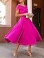 Χαμηλού Κόστους Κοκτέιλ Φορέματα-Κοκτέιλ φορέματα σε μια γραμμή κομψό φόρεμα τσαγιού αμάνικο από τους ώμους φθινόπωρο ελαστικό ύφασμα καλεσμένων γάμου με ρουσφέτι 2024