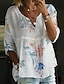 preiswerte Blusen und Hemden für Damen-Damen Hemd Bluse Leinen Blumen Bedruckt Festtage Brautkleider schlicht 3/4 Ärmel V Ausschnitt Weiß