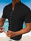 billige skjorte med knapper til mænd-Herre Skjorte Button Up skjorte Casual skjorte Sommer skjorte Strandtrøje Sort Hvid Lyserød Blå Grøn Kortærmet Vanlig Høj krave Daglig Ferierejse Tøj Mode Afslappet Bekvem