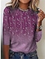 billige T-skjorter til kvinner-Dame T skjorte Blomstret Ferie Helg Trykt mønster Blå Langermet Elegant Mote Grunnleggende Rund hals Høst vinter