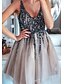 cheap Homecoming Dresses-A-Line Homecoming Dresses Sparkle &amp; Shine Dress Party Wear Birthday Short / Mini Sleeveless V Neck Tulle with Glitter 2024