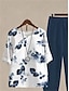 cheap Women&#039;s Two Piece Sets-Women&#039;s Shirt Pants Sets Floral Print Holiday Weekend Elegant Fashion Daily Round Neck Blue Fall &amp; Winter