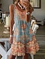 Χαμηλού Κόστους Print Φορέματα-Γυναικεία Φόρεμα για τον ήλιο Αμάνικο φόρεμα Φλοράλ Σουρωτά Στάμπα Λαιμόκοψη U Μίντι φόρεμα Τροπικό Διακοπές Παραλία Αμάνικο Καλοκαίρι Άνοιξη