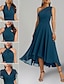 cheap Wedding Guest Dresses-A-Line Blue Wedding Guest Dresses Convertible Infinity Mother Dress Formal Tea Length Sleeveless One Shoulder Chiffon with Ruched 2024