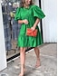 Χαμηλού Κόστους Πάρτι Φορέματα-Γυναικεία Φόρεμα για πάρτυ Κοκτέιλ Φόρεμα Πράσινο φόρεμα Βαμβάκι Σουρωτά Στρογγυλή Ψηλή Λαιμόκοψη Φουσκωτό Μανίκι Κοντομάνικο Μίνι φόρεμα Πράσινο του τριφυλλιού Καλοκαίρι Άνοιξη