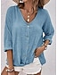 cheap Basic Women&#039;s Tops-Women&#039;s Shirt Cotton Linen Casual Daily Button Peach Long Sleeve Solid Basic V Neck Summer Spring