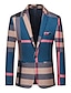 cheap Blazer&amp;Jacket-Men&#039;s Plaid Wedding Casual Blazer Jacket Checked Regular Standard Fit Geometry Single Breasted One-button Blue Khaki 2024