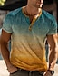 cheap Men&#039;s Casual T-shirts-Men&#039;s T shirt Tee Waffle Henley Shirt Tee Top Gradient Crew Neck Street Vacation Short Sleeves Clothing Apparel Fashion Designer Basic
