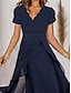 cheap Party Dresses-Women&#039;s Prom Dress Party Dress Wedding Guest Dress Long Dress Maxi Dress Navy Blue Short Sleeve Pure Color Ruffle Summer Spring Fall V Neck Fashion Evening Party Wedding Guest Vacation 2023 S M L XL