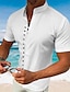 baratos camisa de botão masculina-Homens Camisa Social camisa de botão Camisa casual camisa de verão camisa de praia Preto Branco Rosa Azul Verde Manga Curta Tecido Colarinho Chinês Diário Férias Roupa Moda Casual Confortável