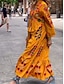 abordables Robes à motifs-Femme Floral Imprimer Col de Chemise Robe longue maxi Manches 3/4 Eté Printemps