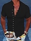 billige skjorte med knapper til mænd-Herre Skjorte Button Up skjorte Casual skjorte Sommer skjorte Strandtrøje Sort Hvid Lyserød Blå Orange Kortærmet Vanlig Høj krave Daglig Ferierejse Tøj Mode Afslappet Bekvem
