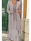 cheap Mother of the Bride Dresses-Two Piece A-Line Mother of the Bride Dress Formal Wedding Guest Elegant Plus Size Casual V Neck Floor Length Lace Linen Cotton Blend Sleeveless Jacket Dresses with Appliques 2024