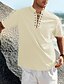 abordables Vacances-Homme Chemise Chemise en lin Chemise Décontractée Chemise de Plage Uni Vacances Hawaïen Noir Blanche Bleu Marron Manche Courte Col montant Printemps &amp; Été Vêtement Tenue Basique