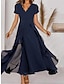 cheap Party Dresses-Women&#039;s Prom Dress Party Dress Wedding Guest Dress Long Dress Maxi Dress Navy Blue Short Sleeve Pure Color Ruffle Summer Spring Fall V Neck Fashion Evening Party Wedding Guest Vacation 2023 S M L XL