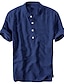 cheap Cotton Linen Shirt-Men&#039;s Linen Shirt Summer Shirt Beach Shirt Light Blue Brown off-white Short Sleeve Solid Color Collar Street Sports Outdoor Clothing Apparel