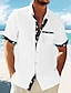 cheap Cotton Linen Shirt-Men&#039;s Linen Shirt Summer Shirt Beach Shirt White Blue Green Short Sleeve Striped Lapel Spring &amp; Summer Hawaiian Holiday Clothing Apparel Basic