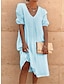 Χαμηλού Κόστους σχέδιο βαμβακερά &amp; λινά φορέματα-Γυναικεία Smock φόρεμα Μίντι φόρεμα Βαμβακερά λευκά είδη Μονόχρωμο Βασικό Διακοπές Φανάρι μανίκι Λαιμόκοψη V Μακρυμάνικο Καλοκαίρι Άνοιξη Λευκό Κίτρινο