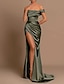 cheap Evening Dresses-Mermaid / Trumpet Evening Gown Sexy Dress Wedding Guest Holiday Court Train Sleeveless Off Shoulder Bridesmaid Dress Satin with Ruched Slit 2024