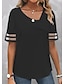 cheap Basic Women&#039;s Tops-Women&#039;s Shirt Blouse Plain Mesh Casual Elegant Fashion Basic Short Sleeve V Neck Black