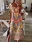 cheap Print Dresses-Women&#039;s Casual Dress Graphic Split Hem Crew Neck Maxi long Dress Ethnic Boho Vacation Short Sleeve Summer