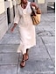 cheap Plain Dresses-Women&#039;s White Dress Midi Dress Button Daily Date Fashion Basic Split Neck 3/4 Length Sleeve White Color