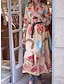 abordables Robes à motifs-Femme Floral Bouton Imprimer Col de Chemise Robe longue maxi Manches 3/4 Eté Printemps